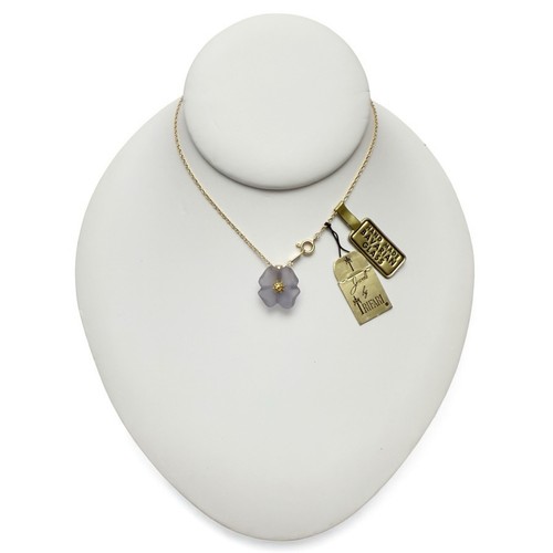 Vintage Trifari Purple Bavarian Glass Camelia Flower Pendant Chain Necklace - Picture 1 of 8