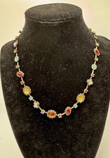 Vintage Liz Claiborne multicolored station necklace antique brass chain link