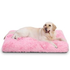 XL Dog Bed Large Crate Pad, Washable Pink Pet Beds, Deluxe Plush Soft Crate B...