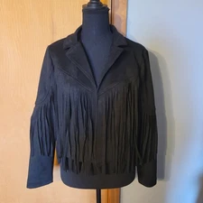 Chartou Women's Size S Black Western Fringe Faux Suede Jacket Festival 