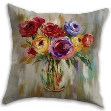 Vintage Floral Print Throw Pillow Cover 18" x 18" Pack of 1 Colorful Flowers