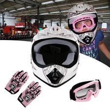 DOT Youth Kids Dirt Bike Off Road Full Face Helmet ATV Motocross Goggles Gloves