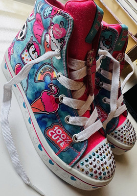 *NEW* Skechers Girls High Top Light Up Twinkle  Sneakers Pink Blue 