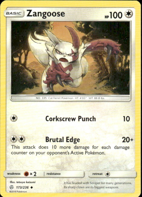 ZANGOOSE 173/236 COSMIC ECLIPSE UNCOMMON POKEMON TETSUYA KOIZUMI