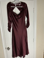 Women's Satin Long Sleeve Deep Wine Dress ASTR The Label Gracie NWOT Autumn Wed