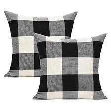  Outdoor Farmhouse Buffalo Plaids 18" x 18" (Pack of 2) Plaids-black & White