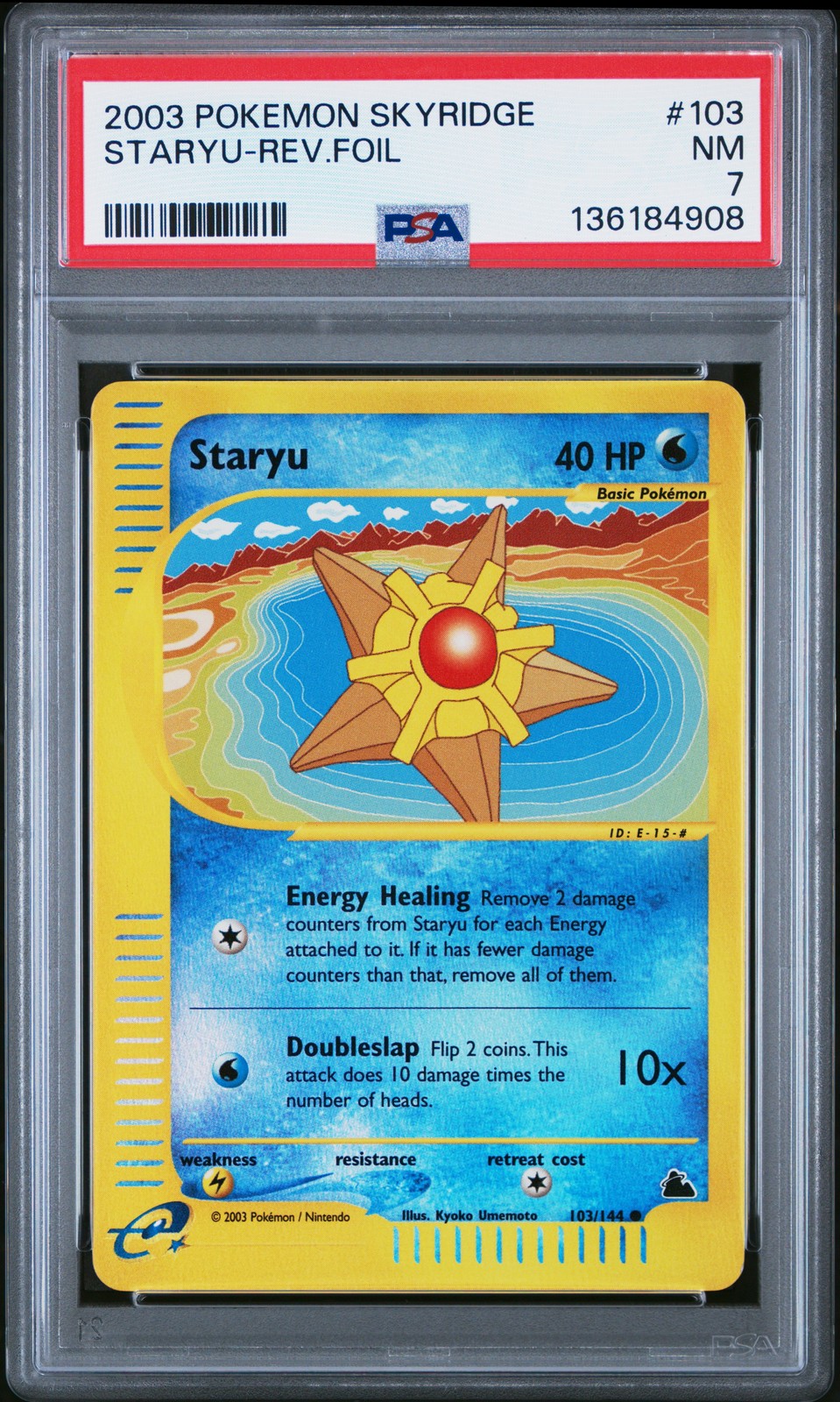2003 POKEMON SKYRIDGE #103 STARYU-REVERSE FOIL PSA 7