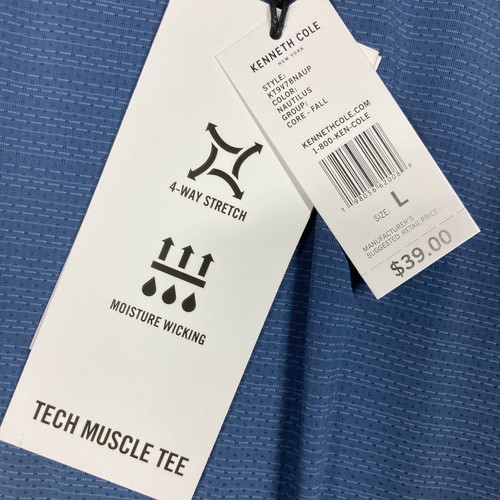 Kenneth Cole Active T Shirt Men's Large Blue Gray Tech Muscle Tee Sleeveless NEW - Picture 3 of 11