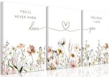 3Pcs Wildflower Nursery Canvas Wall Art Flower Botanical Sentence Poster Pain...