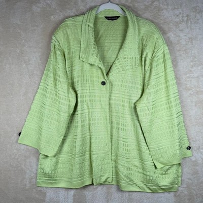 Ming Wang Women 3X Green Textured Knit Cardigan Button Front Jewel Embellished