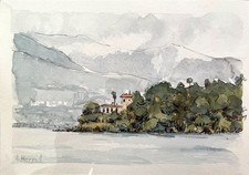 Acquerello originale di Isola Madre sul Lago Maggiore, Italia