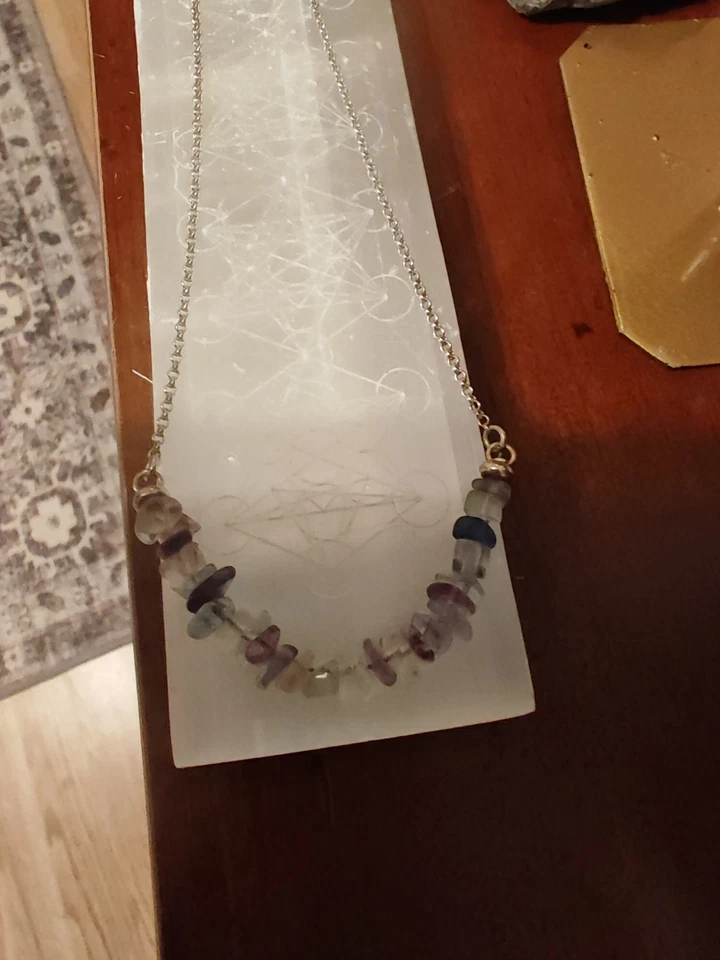 Rainbow Fluorite Crystal Necklace Raw Healing Crystals Empath Protection Choker - Image 4 of 4