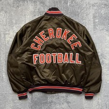 Vintage 80s Brown USA Varsity Jacket Large Mens Brown Cherokee Football Fur Line