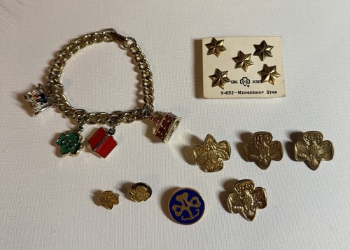Vintage Girl Scout Jewelry! Charm bracelet gold filled pins Stars ⭐️