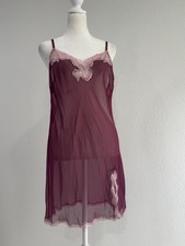 Victorias Secret Slip Gown Plum Purple Sheer Pink Lace Trim Sz M 2014