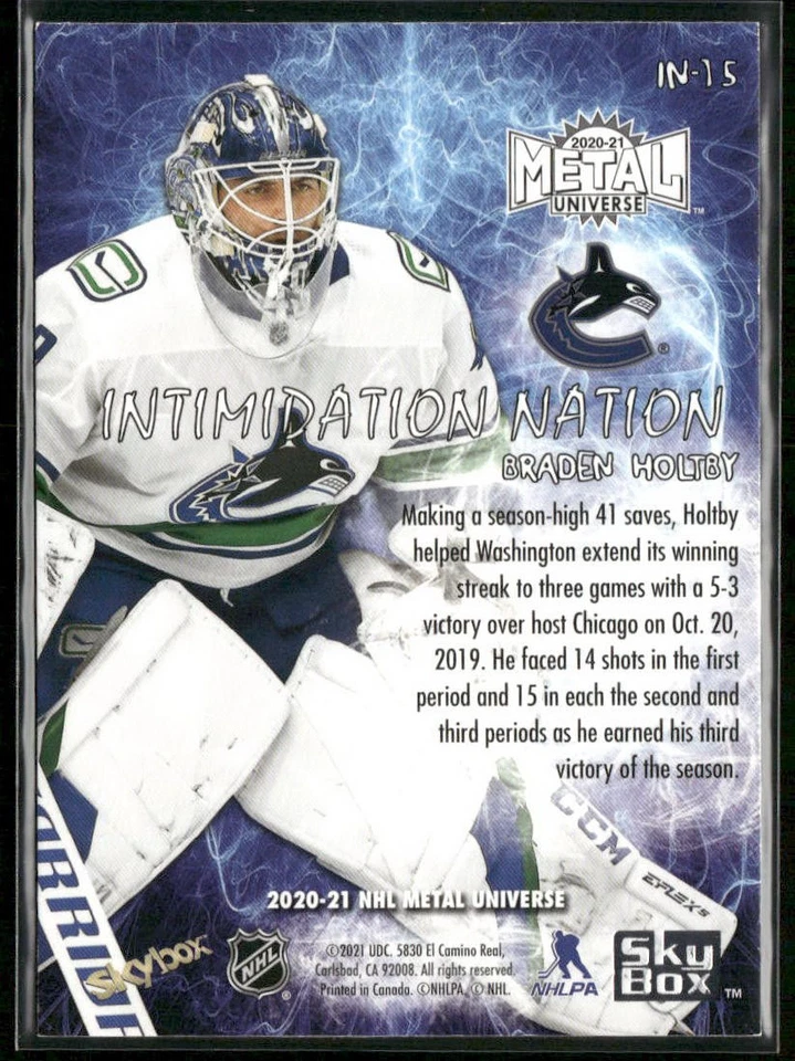 2020-21 SkyBox Metal Universe #IN-15 Braden Holtby Vancouver Intimidation Nation - Image 2 of 2