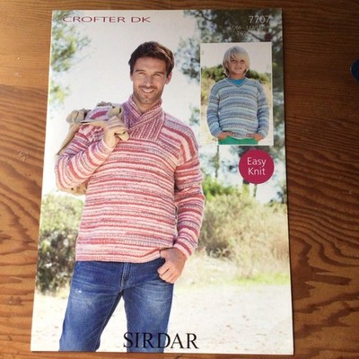 Sirdar Crofter D/K Herren/Jungen Easy Knit Pullover Strickmuster Größe 24-46  7707