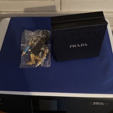 Vintage PRADA Robot Saffiano leather bag charm Steel/Black Excellent Condition