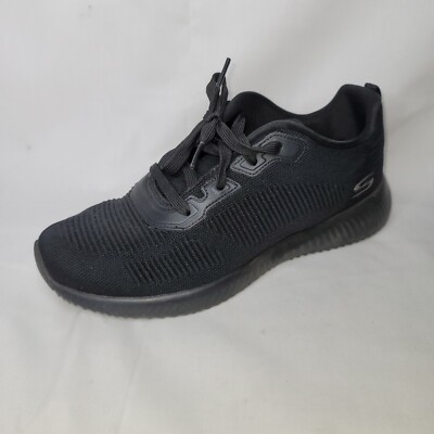 Skechers Bobs Womens Sz 10 Sport Squad Tough Talk Black Sneakers Memory Foam EUC