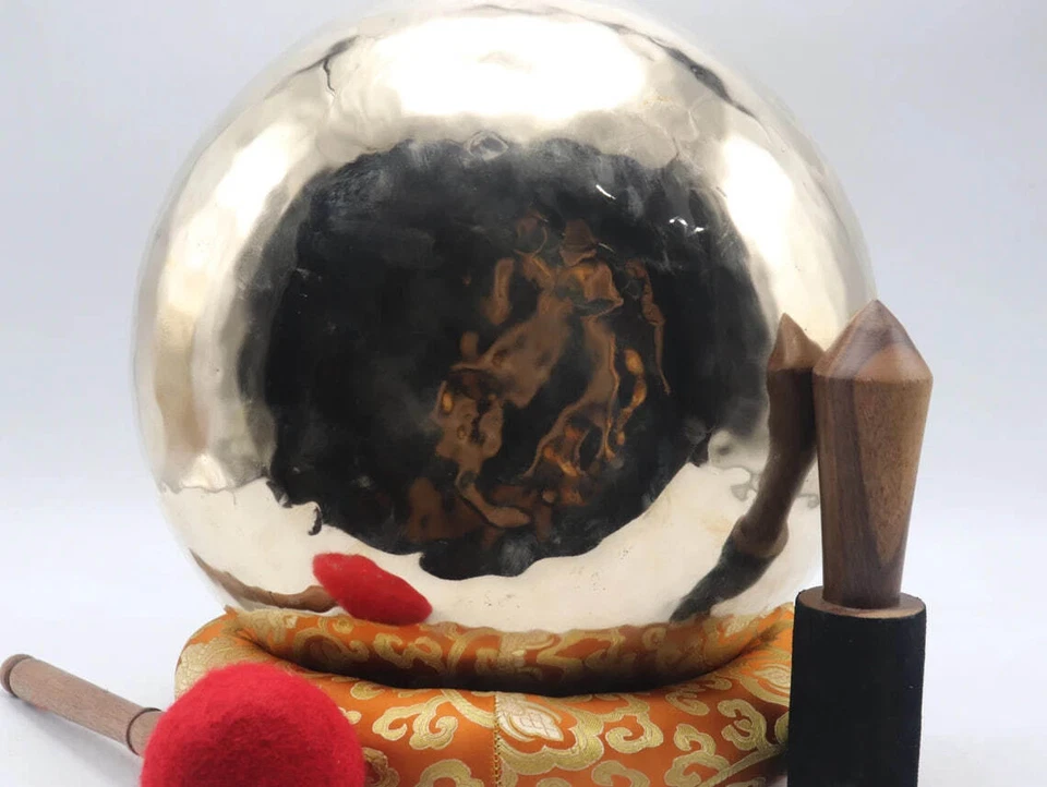 Bol chantant tibétain de 14 pouces fait à la main au Népal, bol de yoga... - Photo 3/3