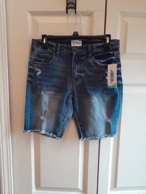 Colorful Planet Blue Med Washed Denim Distressed Boys Size 16 Jean Shorts New 