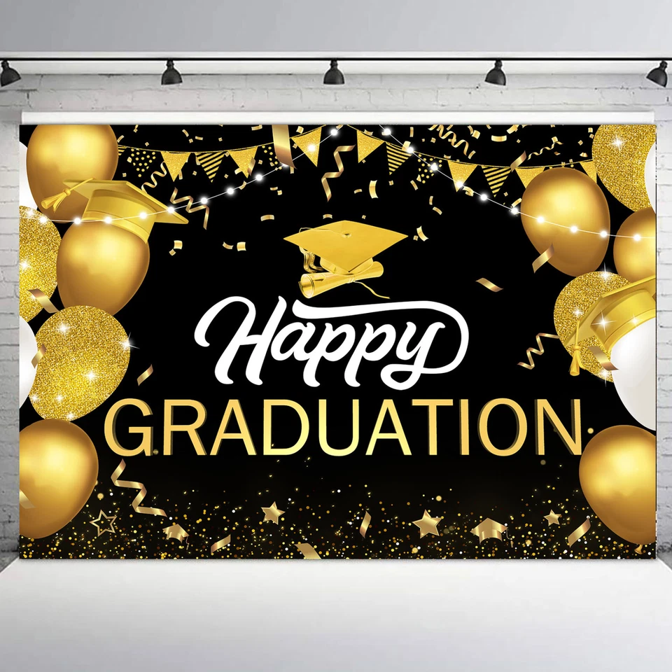 Globo de 10x8 pies negro y dorado 2025 graduación foto fondo accesorios de estudio Foto 4 de 4