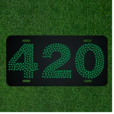 Custom Personalized License Plate Auto Tag With 420 Green Marijuana Leaf Design