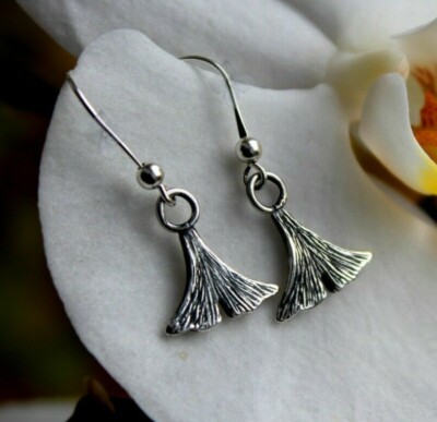 S045 Sterlingsilber Ginkgoblatt Ohrhänger - Natural Liebhaber Geschenk - Waldblatt 