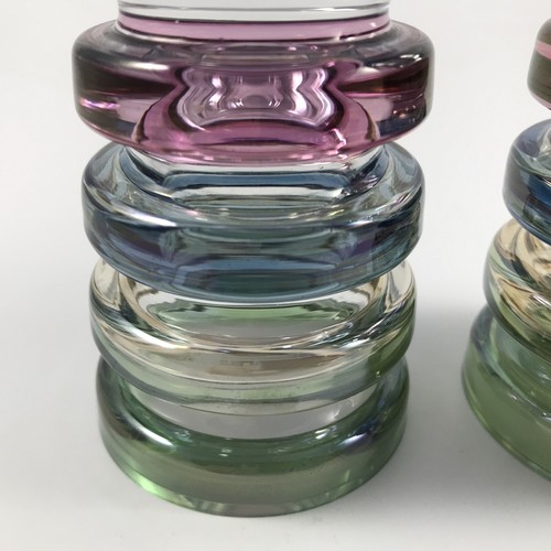 BLOCK CRYSTAL "CARNIVAL" 2 Single Light CANDLE HOLDERS 5" Multicolor Rings - NWT - Picture 4 of 7