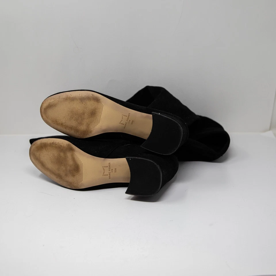 Marc Fisher Gamuza Sobre la Rodilla Bloque Tacón Alto Punta Redonda Botas Zapatos Negro 10 Foto 4 de 4