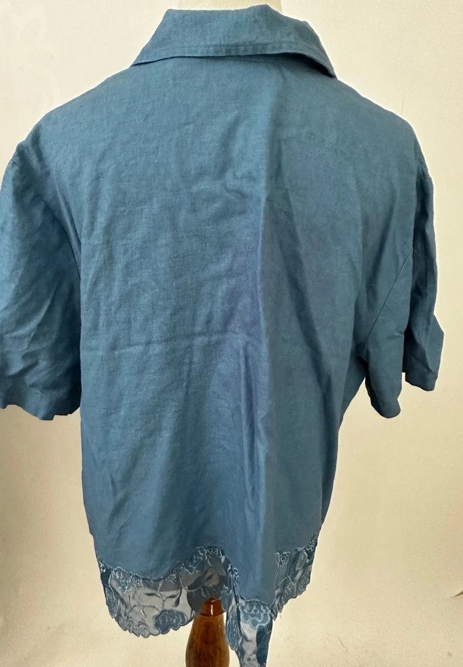 NAPA VALLEY Camisa Manga Corta Mezcla Lino Azul Mujer 1X Foto 3 de 4