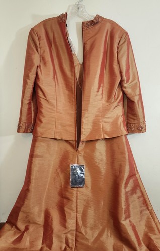 Designer Mother of the Bride Wedding Metallic Copper Beaded Ruched MOB Regal vtg - Picture 13 of 18