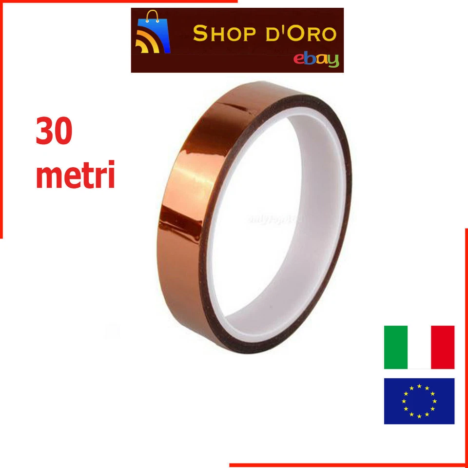 NASTRO ADESIVO KAPTON ALTA TEMPERATURA TAPE PROTEZIONE TERMICA BGA 20mm - 30 Mt