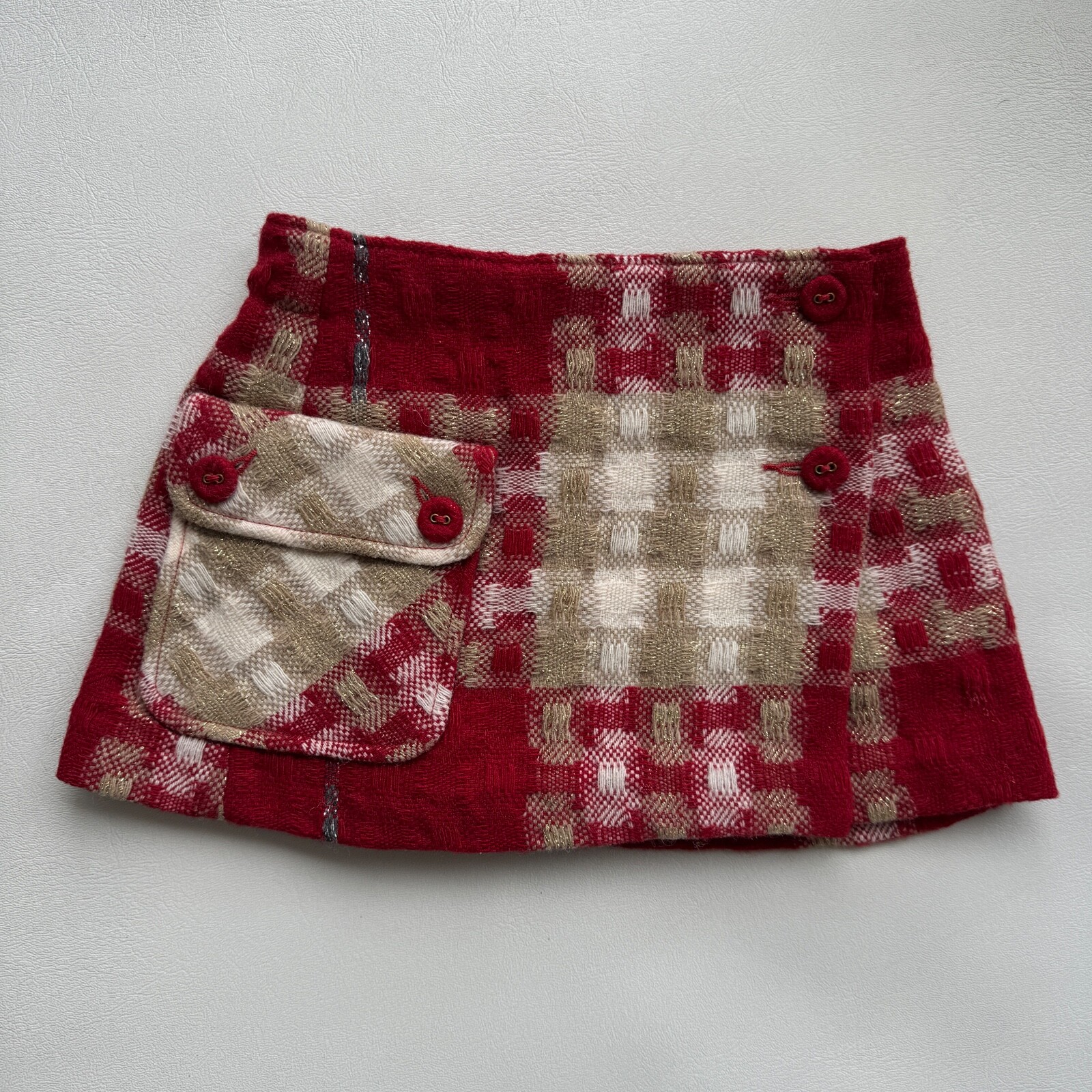 Skirt wool wrap 3/6 months elastic belt Burberry red-image