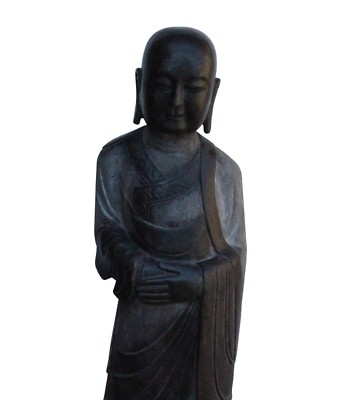 Chinese Black Gray Stone Carved Standing Monk Lohon Statue cs3628S Chinese Black Gray Stone Carved Standing Monk Lohon Statue cs3628S