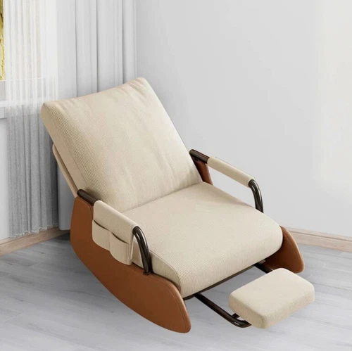 Upholstered Rocking Recliner Chair w/Footrest–High Back Adjust Lounge Armchair - Picture 8 of 9