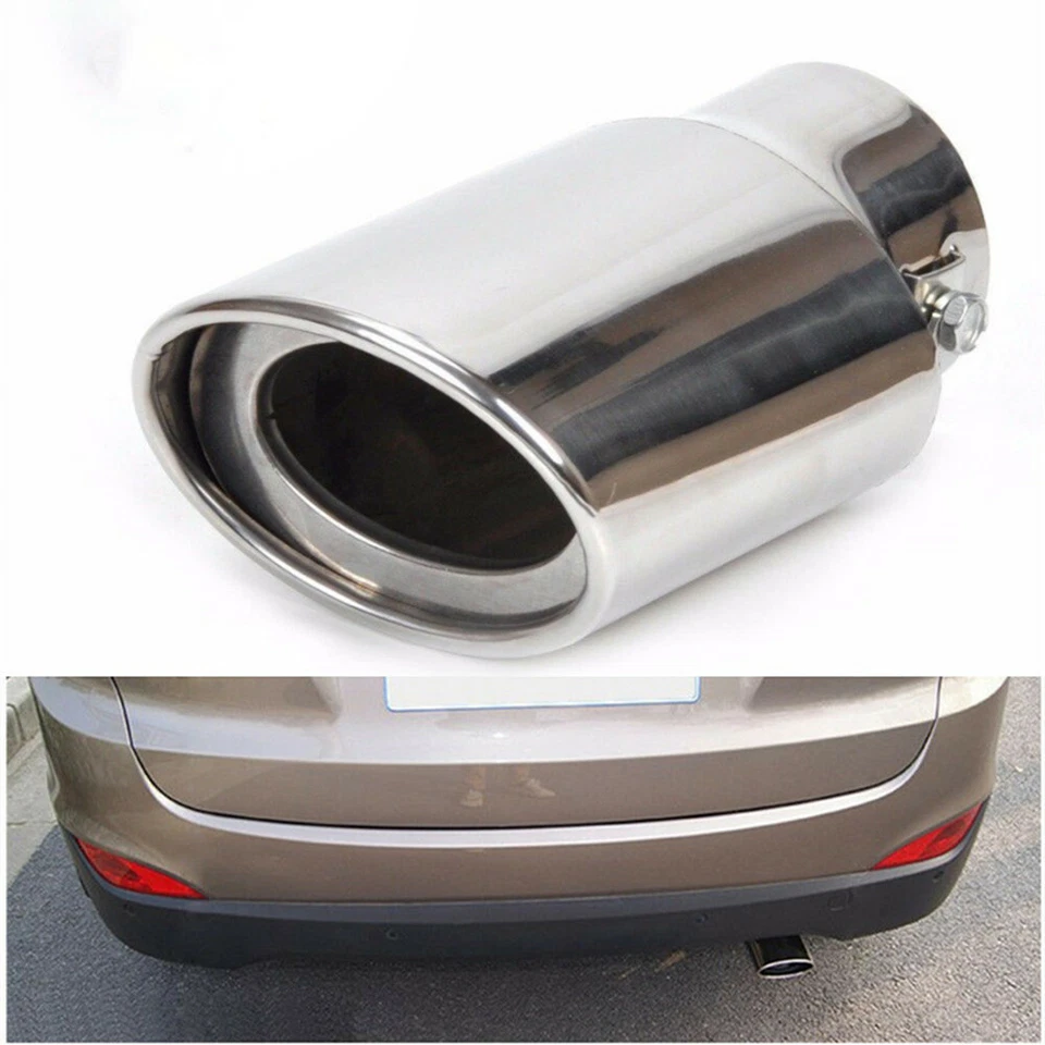 Tubo de punta de silenciador de cola de escape de acero cromado redondo universal para 1.8-2.2 T EE. UU. Foto 3 de 4