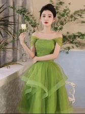 Womens Off Shoulder Gauze Short Flared Graduation Party Dress Cocktail Prom 1719