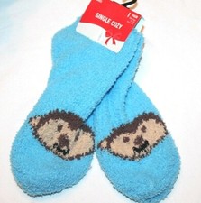 Ladies Single Cozy/Fuzzy Monkey Face Blue Socks Size 9-11