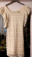 SPECTACULAR SPARKLE GOLD METALLIC CREAM LACE Small P 30" Bust Lined Dress