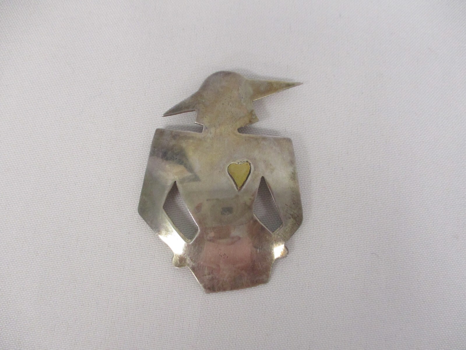 LARGE VINTAGE MEXICO STERLING SILVER LADY with HAT & GOLD HEART BROOCH PIN ~ 3