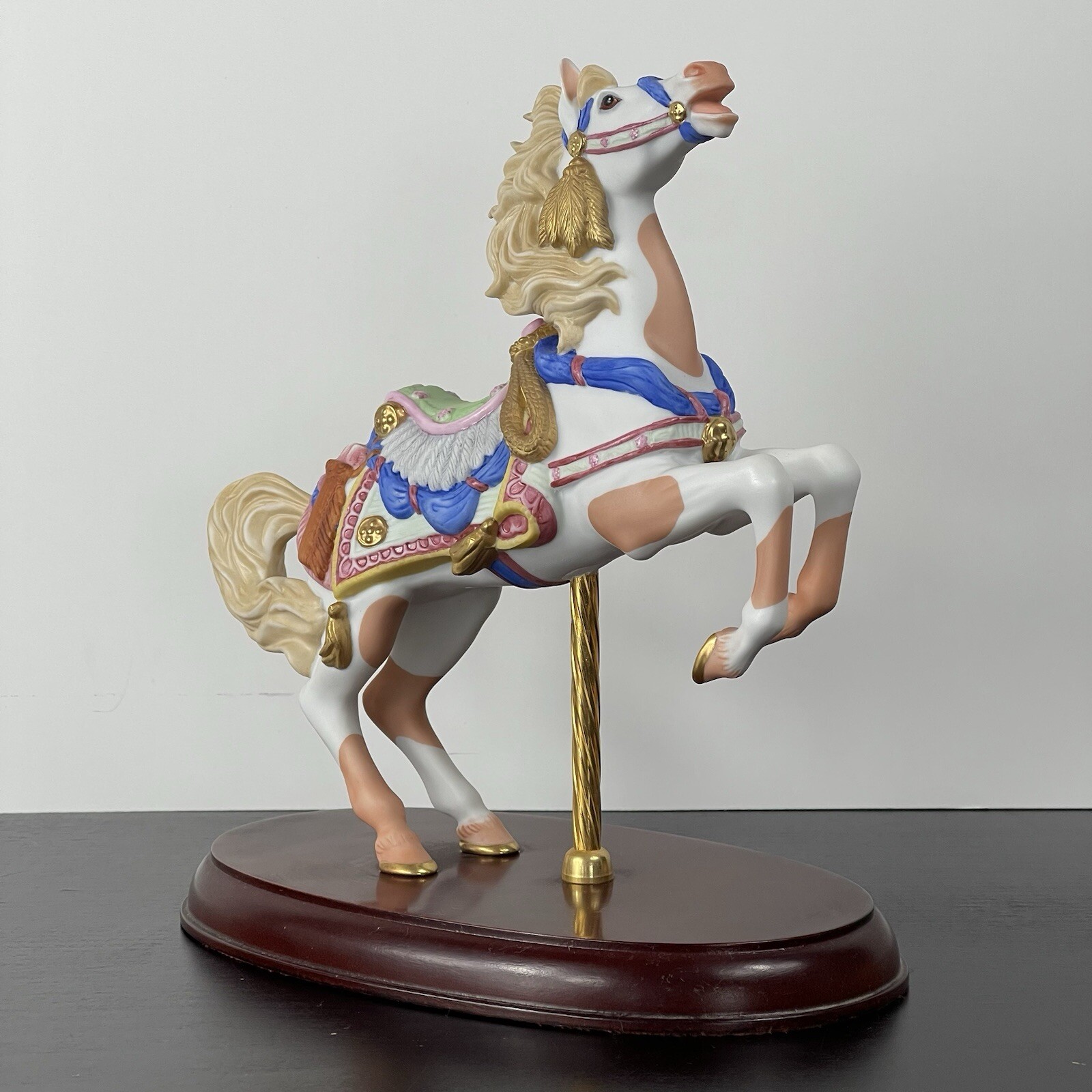 Vintage 1990 Lenox Western Pinto Carousel Horse on Wooden Base
