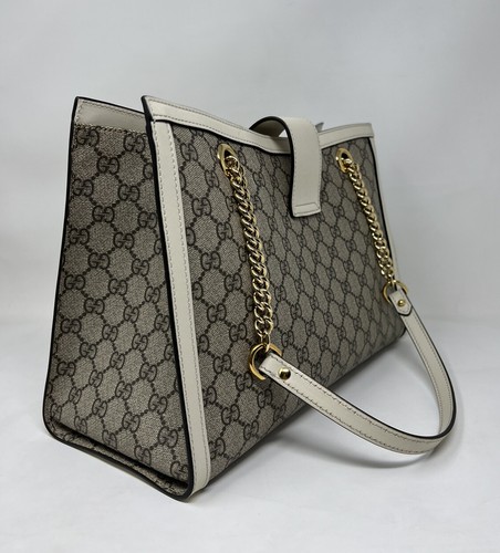 GUCCI GG Supreme Monogram Medium Padlock Tote White Bag Authentic ❤️ - Picture 6 of 11