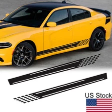 2x 78'' Black Racing Lattice Stripe Graphic Body Side Skirt Vinyl Decal Sticker