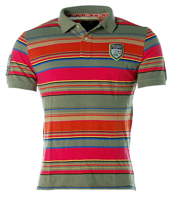 St. Moritz Kurzarm Shirt Poloshirt Pikee Streifen M olive bunt NEU K3986