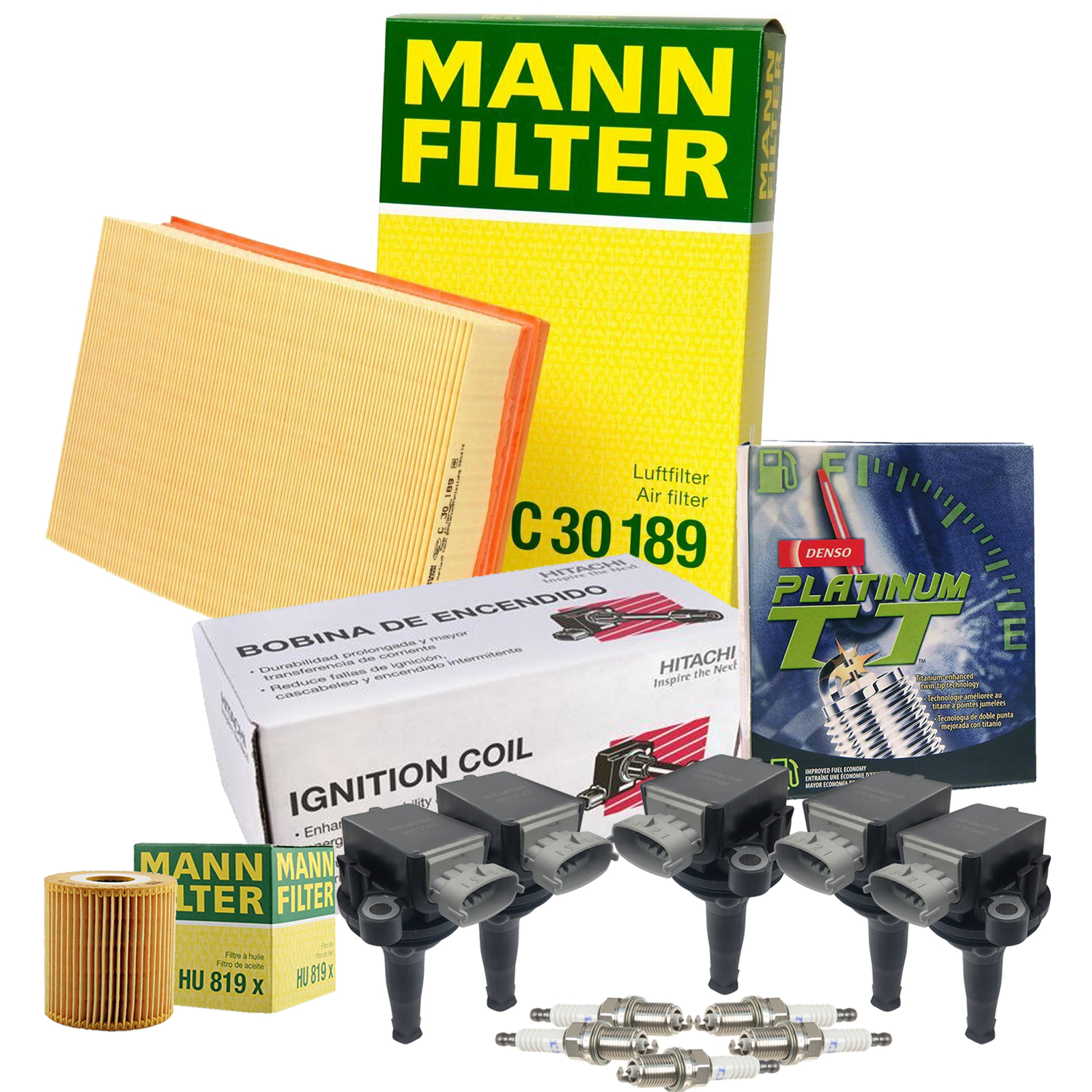 Mann Filters Hitachi 5 Coils Denso 5 PlatinumTT Spark Plug Tune Up Kit For Volvo