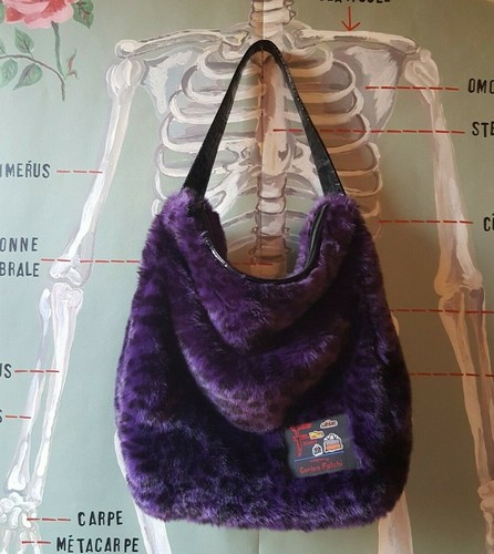 Vintage 90s Goth Emo Fuzzy Purple Black Large Faux Fur Leopard Print Tote Bag Ebay