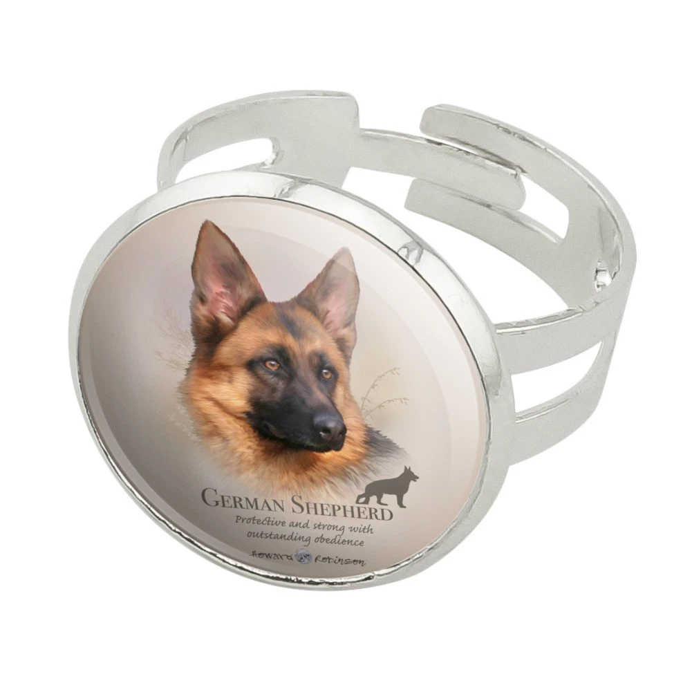 German Shepherd Dog Breed Silver Plated Adjustable Novelty Ring eBay