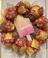 Farmhouse HELLO SUMMER   BURLAP Deco Mesh POPSICLE WREATH Adjustable SUPER CUTE