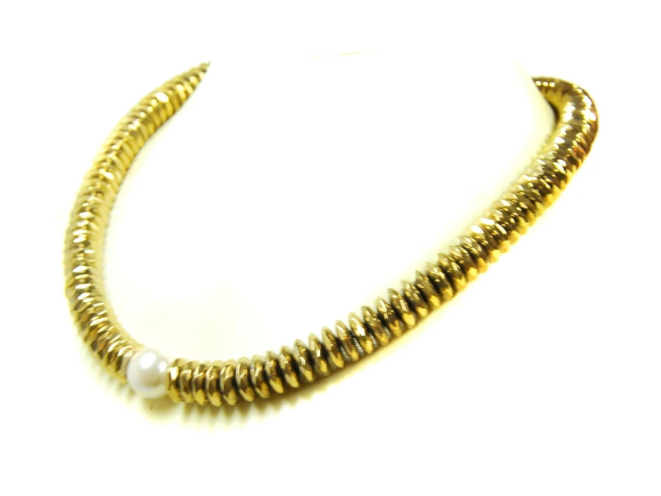 Collar De Hematita En Forma De Botón Facetado Con Una Perla De Concha Blanca - Imagen 2 de 2